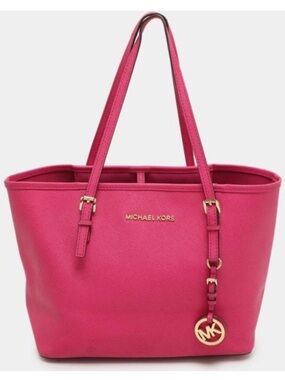 Michael Kors Fuchsia Saffiano Leather Tote with Gold Hardware